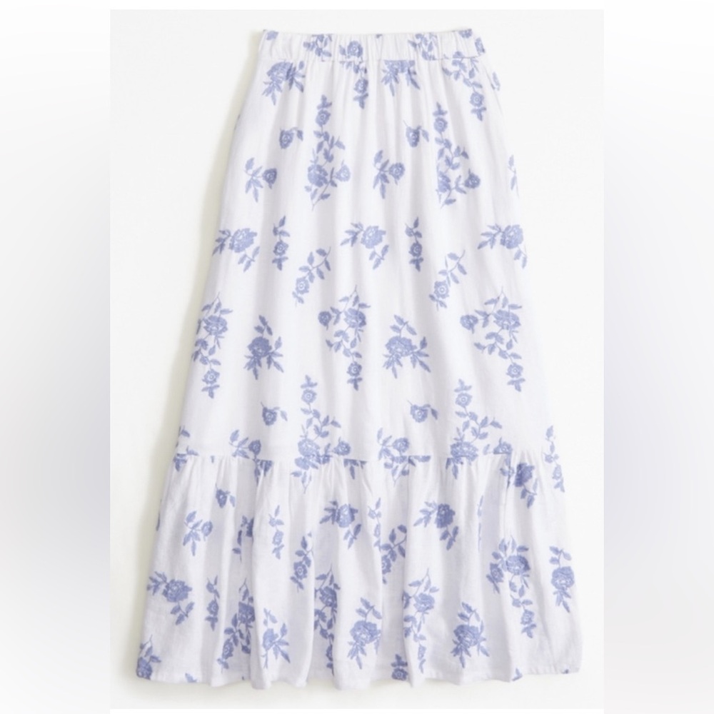 NWT Abercrombie & Fitch Linen-Blend Embroidered Maxi Skirt